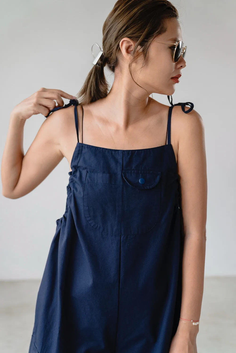 ( IVORY / NAVY ) RUCHED COTTON OVERALL ⭐️ *LAST ONE*