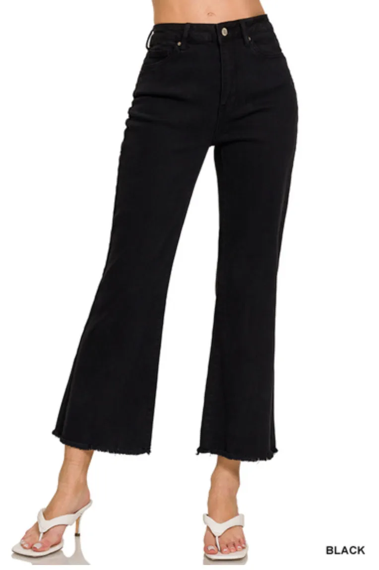 Acid Washed High Waist Frayed Hem Bootcut Pants