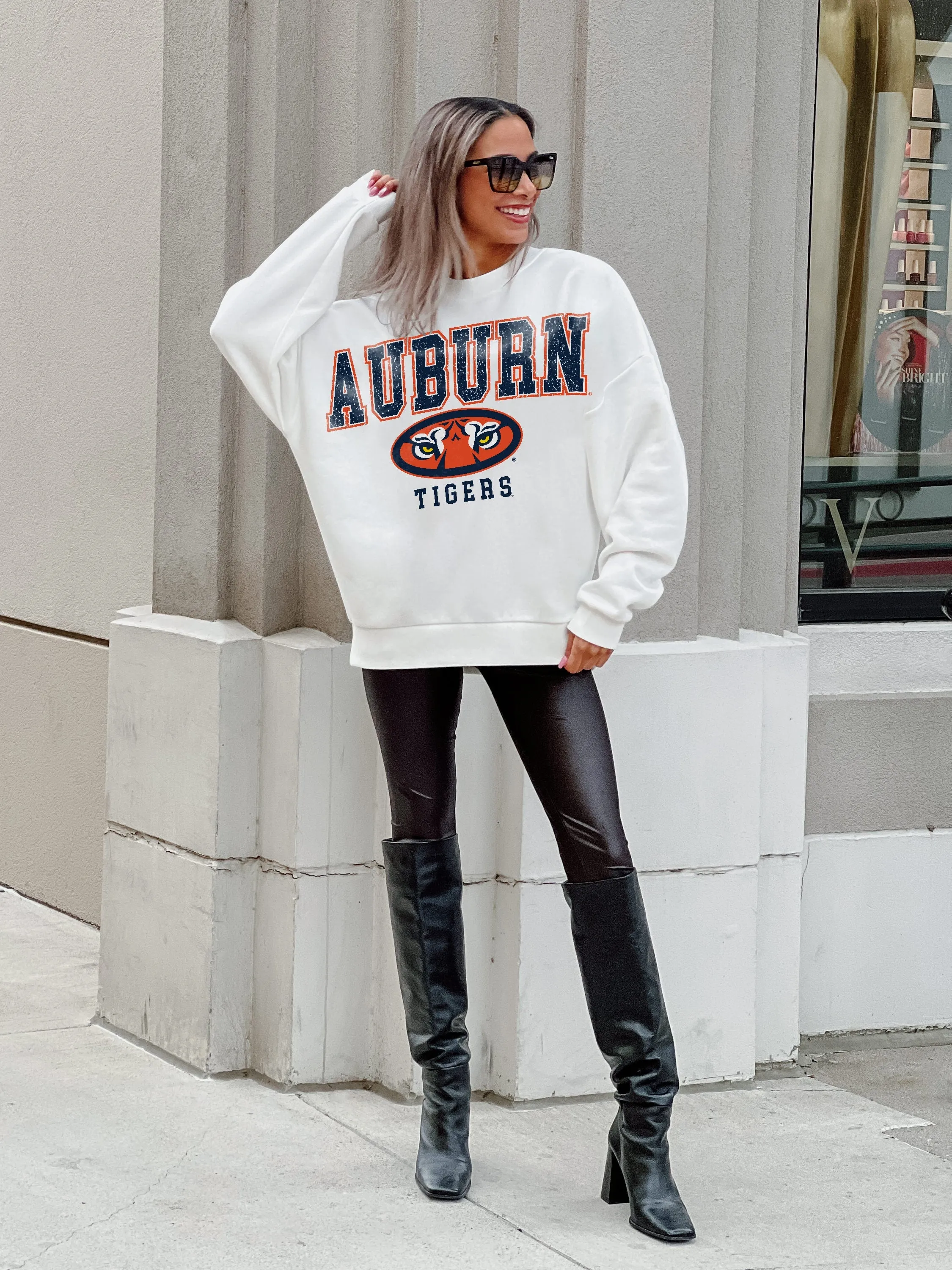 AUBURN TIGERS FREESTYLE PREMIUM FLEECE DROP SHOULDER CREWNECK PULLOVER