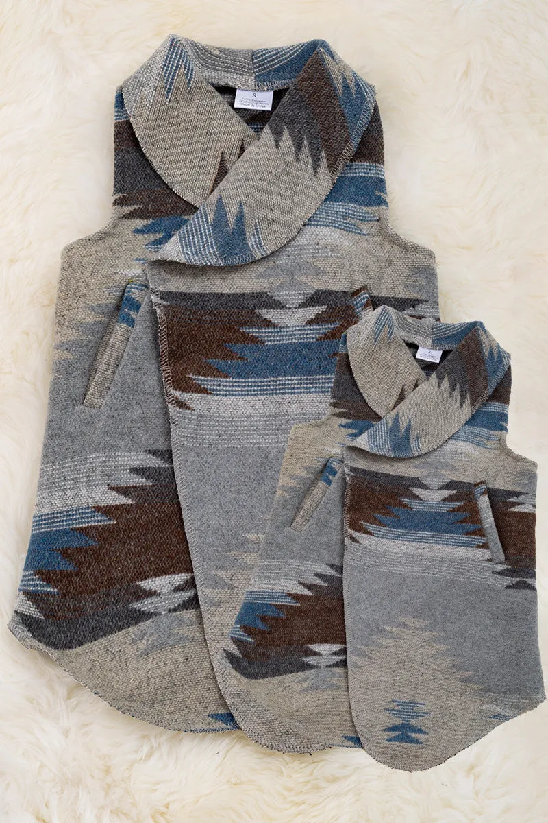 Blue & gray girls Aztec cardigan w/pockets. TPG65153114 AMY