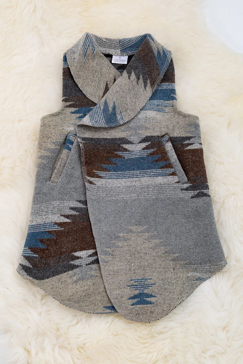 Blue & gray girls Aztec cardigan w/pockets. TPG65153114 AMY