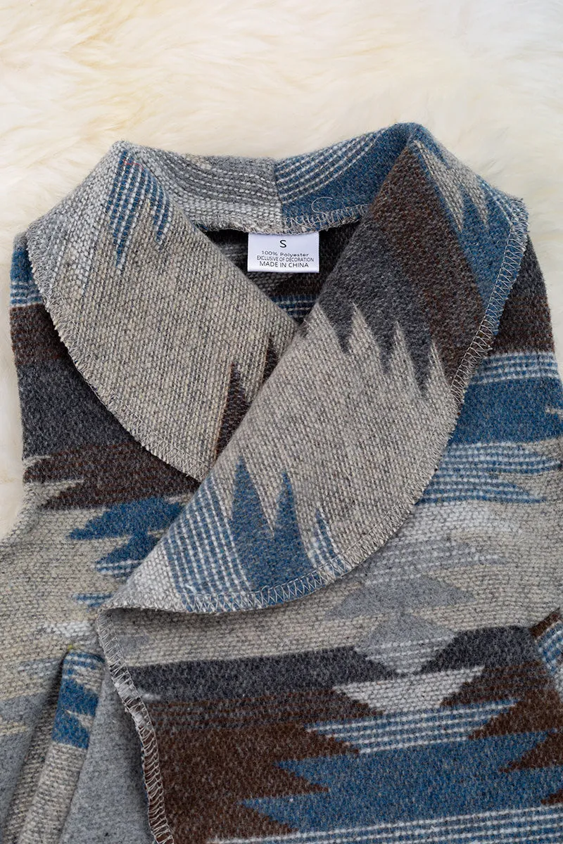 Blue & gray girls Aztec cardigan w/pockets. TPG65153114 AMY