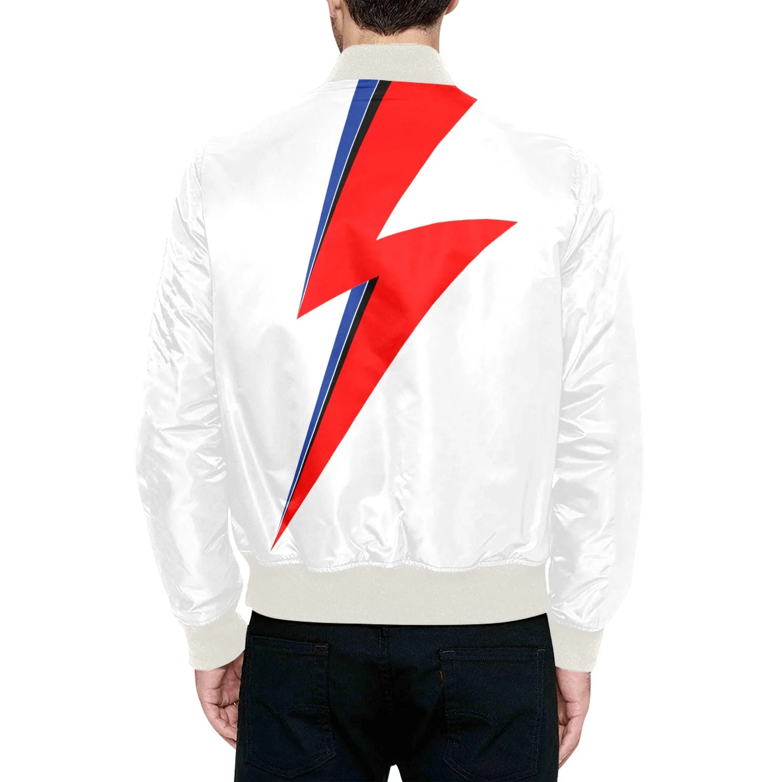 Bowie Thunderbolt Quilted Bomber Jacket (White)