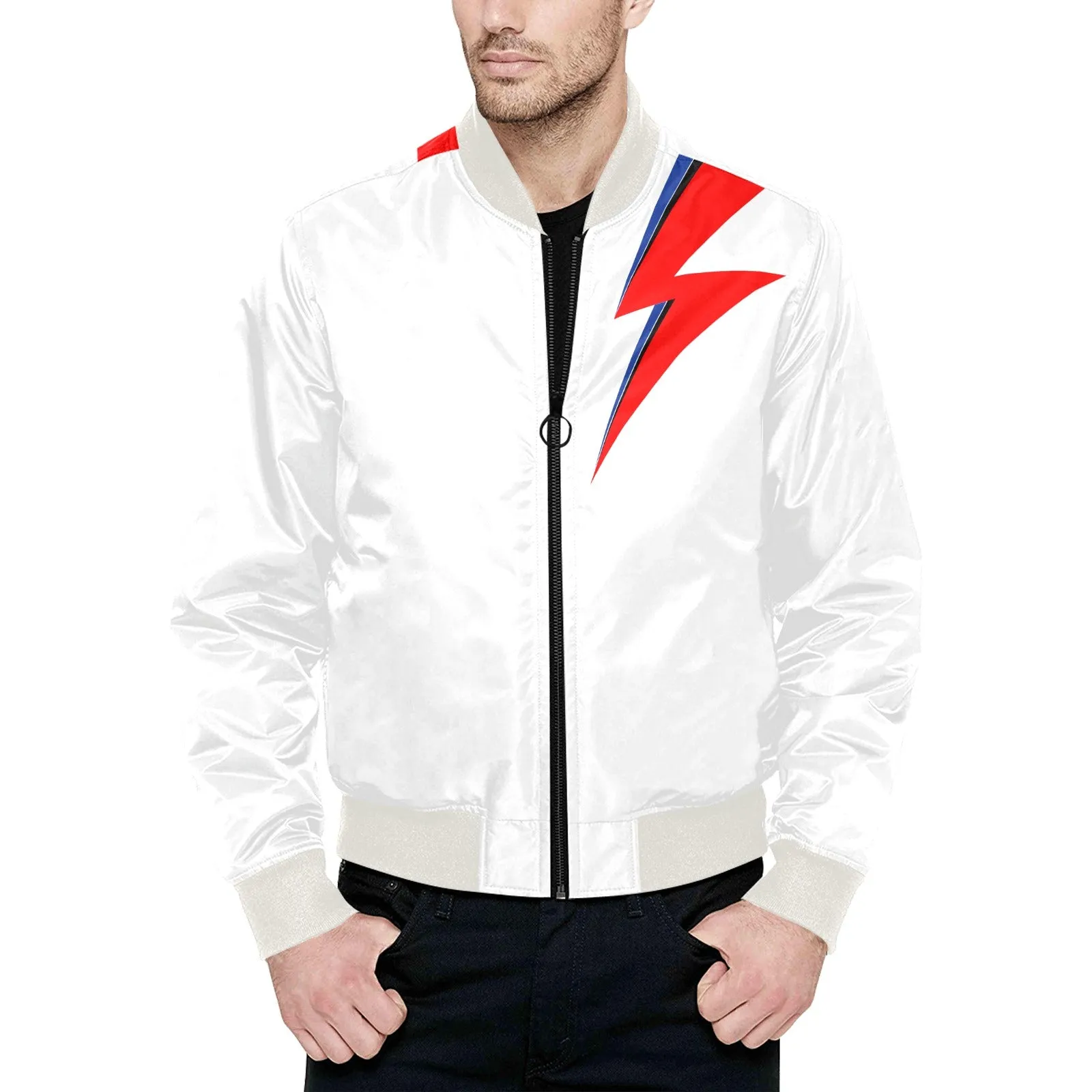 Bowie Thunderbolt Quilted Bomber Jacket (White)