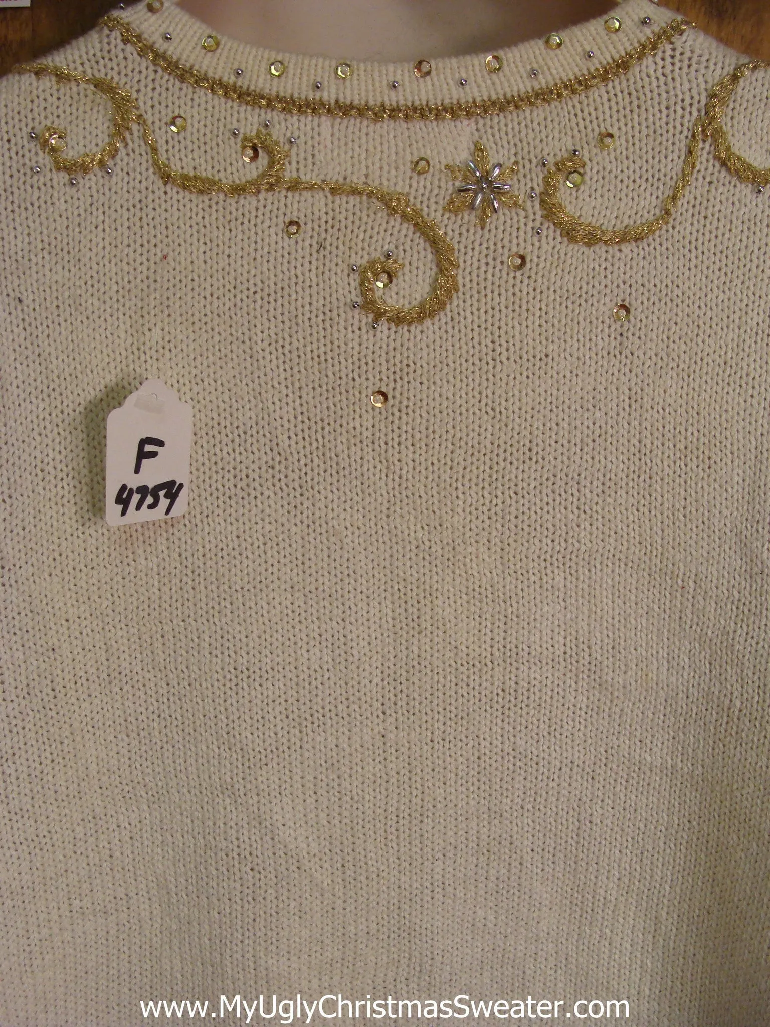 Cheap Ivory Ornate Ugly Christmas Sweater