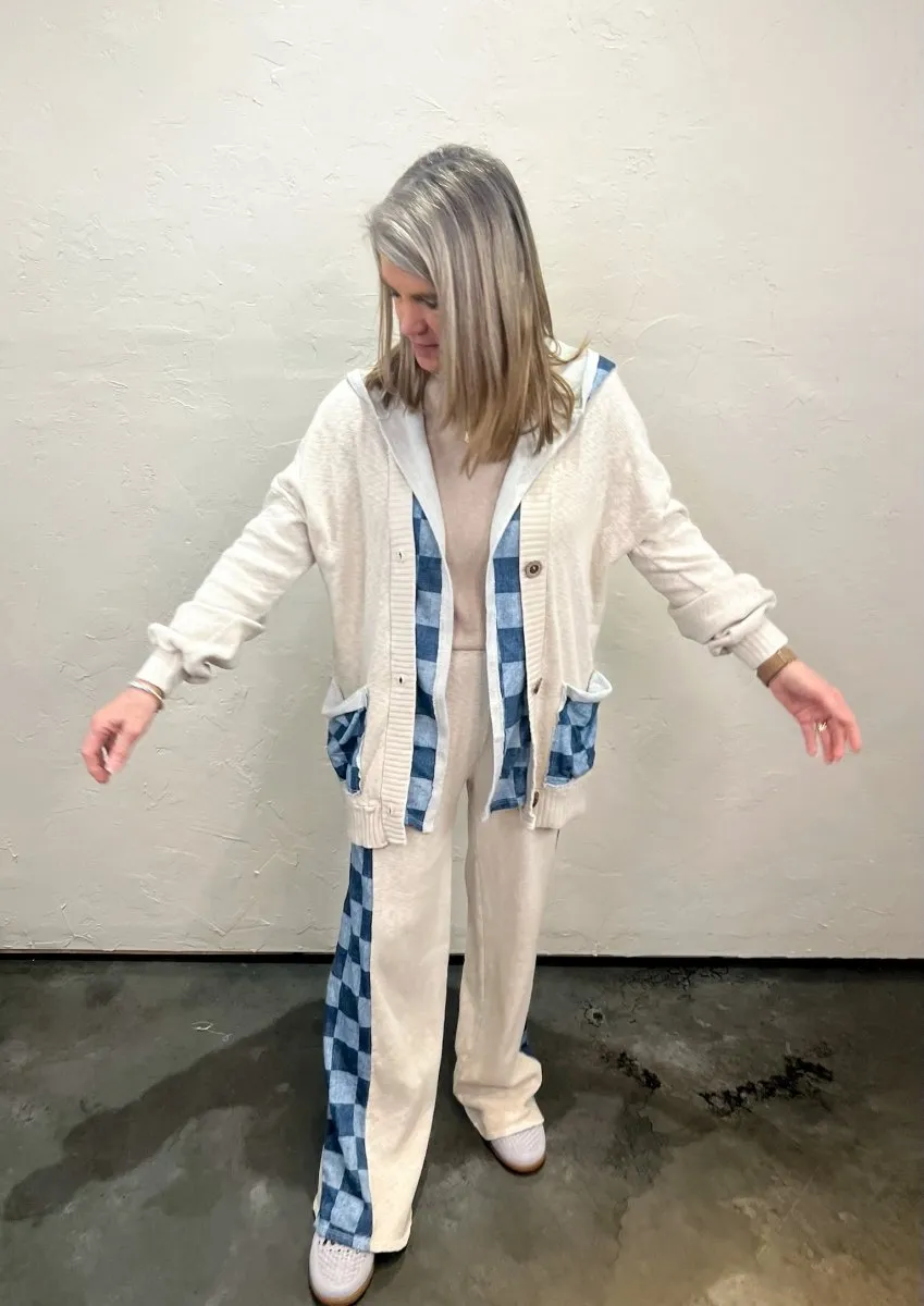 Cooper Check Hooded Cardigan - Snow/Blue