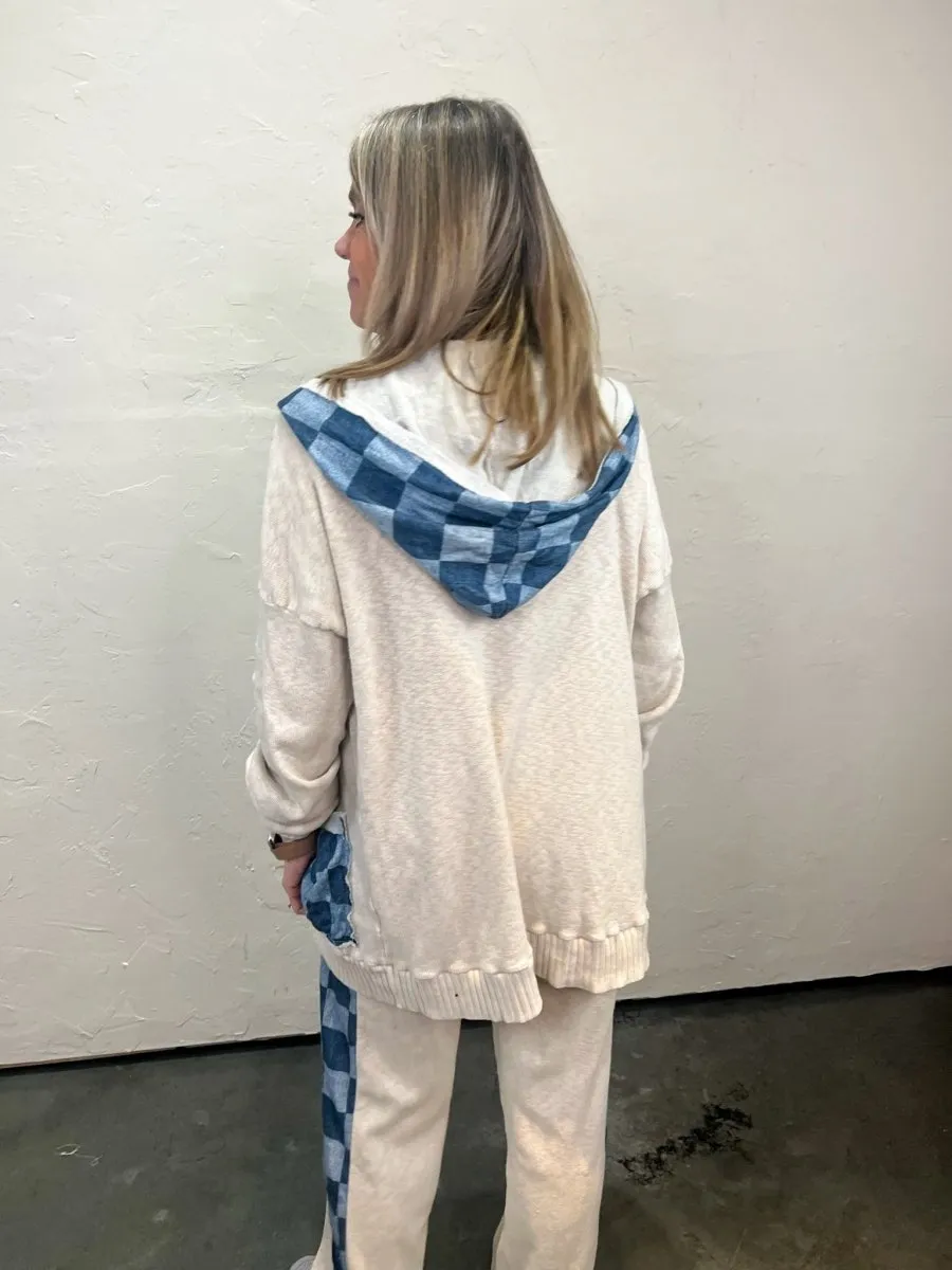 Cooper Check Hooded Cardigan - Snow/Blue