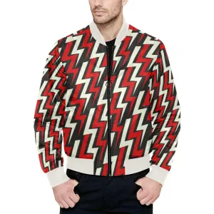Electric Thunderbolt Pattern Quilted Bomber Jacket (Red & Black)