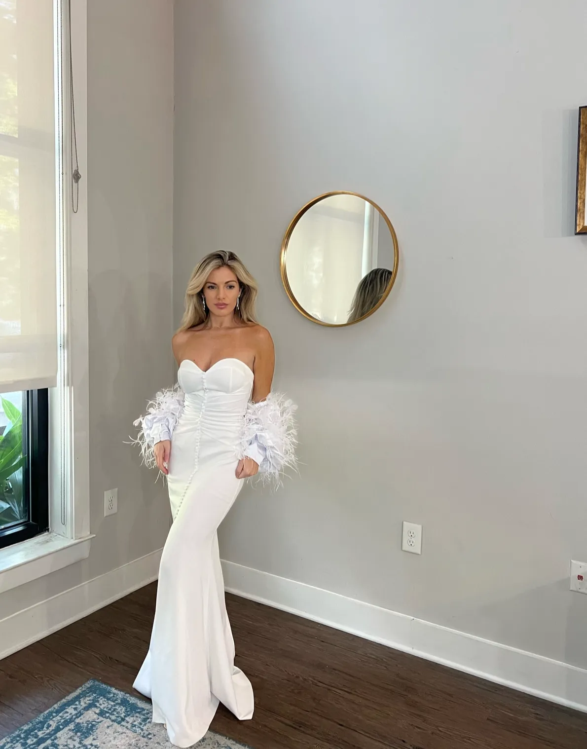 Glamorous Removable/Detachable Wedding Sleeves with Ostrich Feathers and Pearl Beads