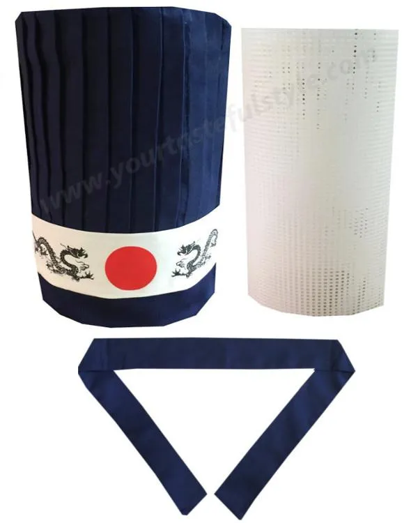High-Quality Hibachi Chef Tall Hat Set Dark Blue Color
