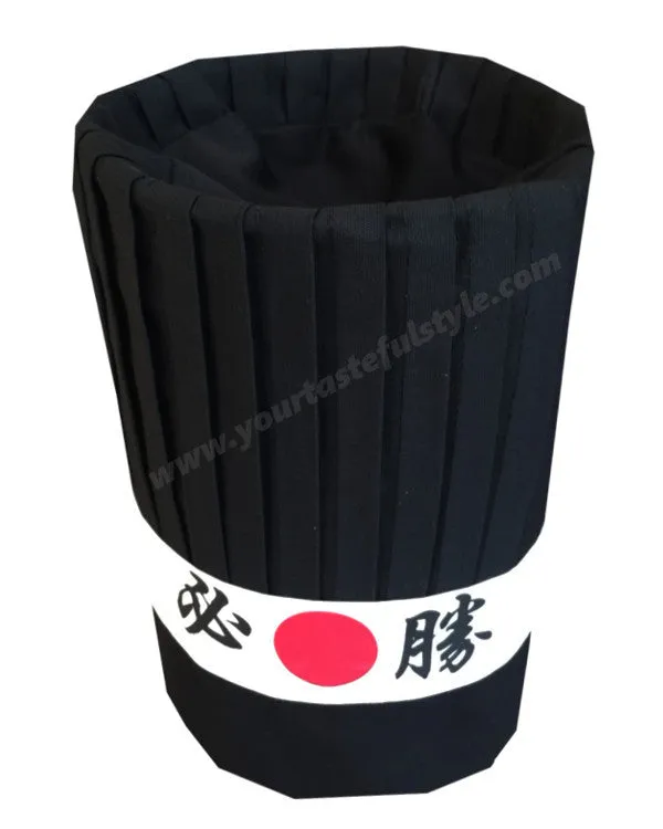 High Quality Japanese Hibachi Black Chef Hat Set Black Color