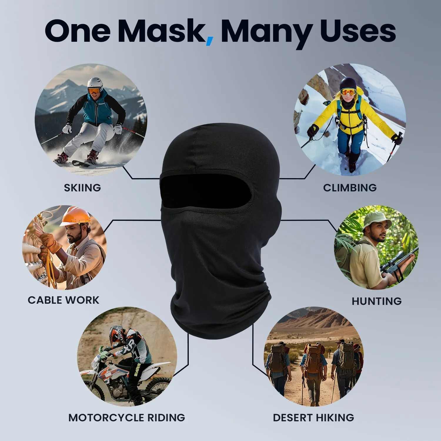 KINGSWAY® Face Mask Balaclava for Bikers, Full Face Cover Riding Gear Bike & Cycling Accessories Helmet Liner for Men Women Save from UV Sun and Dust, 4 Way Stretch, Sweat Absorbing, Black, Pack of 3