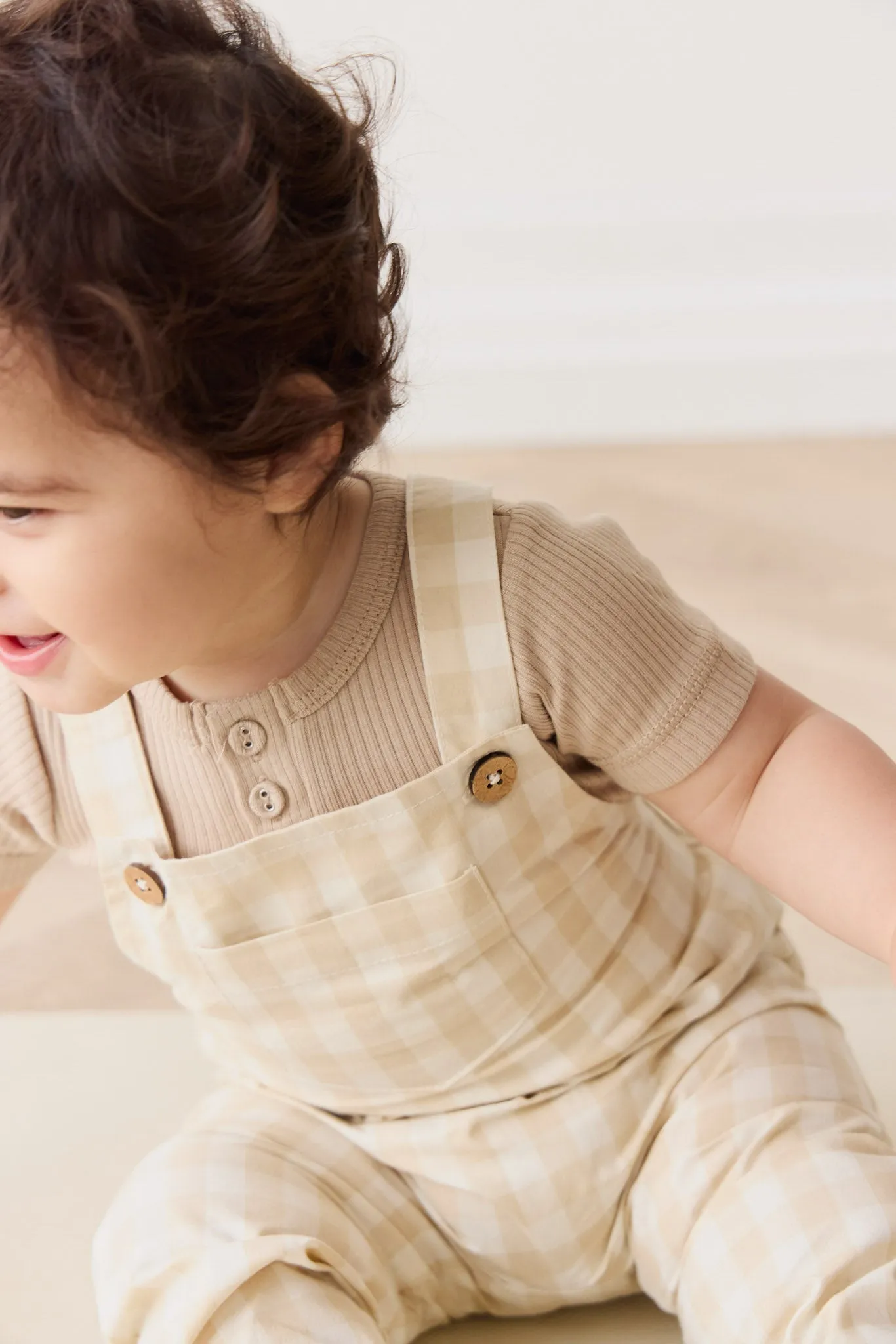 Organic Cotton Kingston Overall - Gingham Pale Khaki