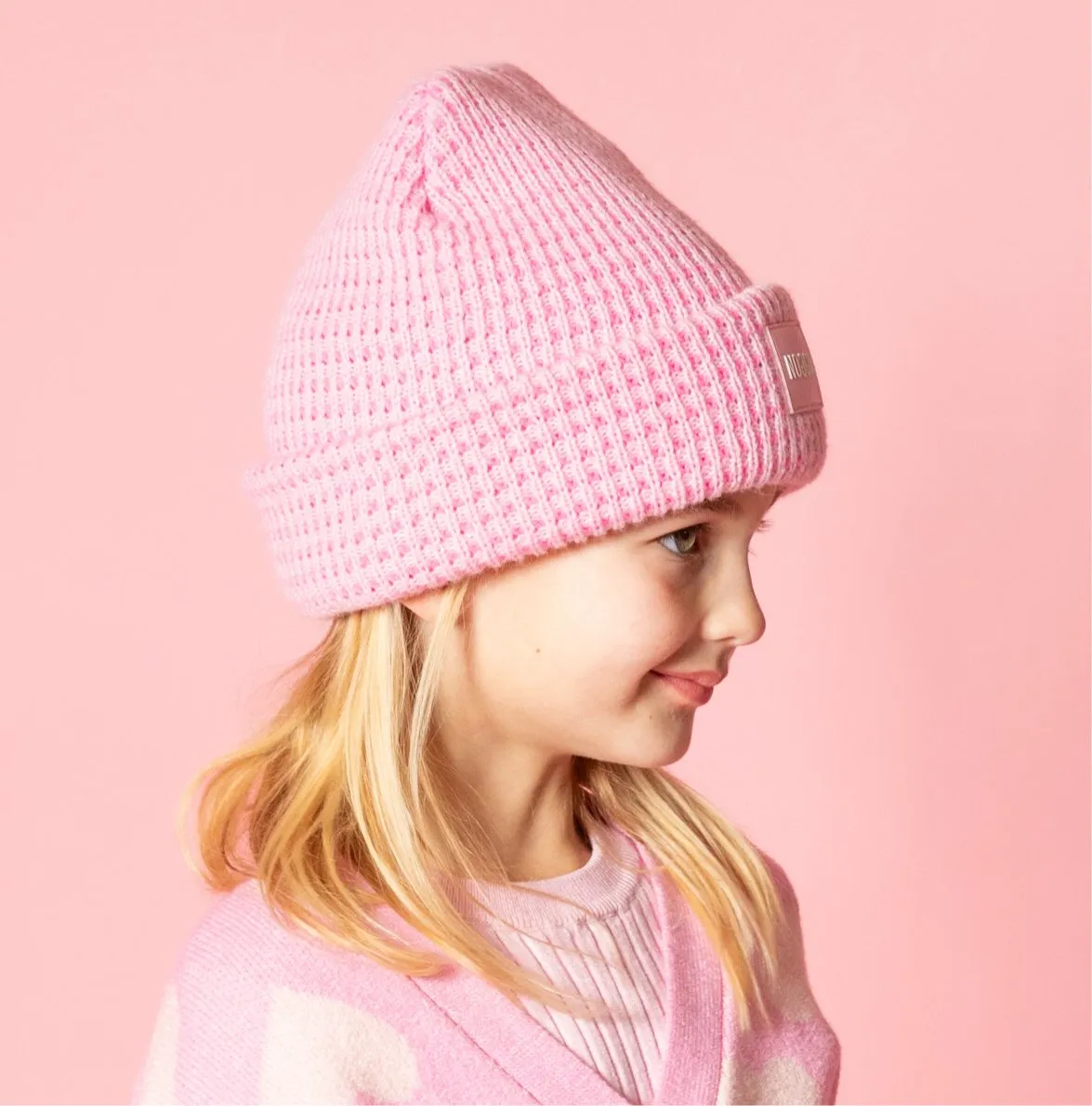 PINK WarmHug Waffle Beanie