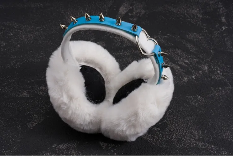 White Handmade Heart Ring Studded Plush Earmuffs