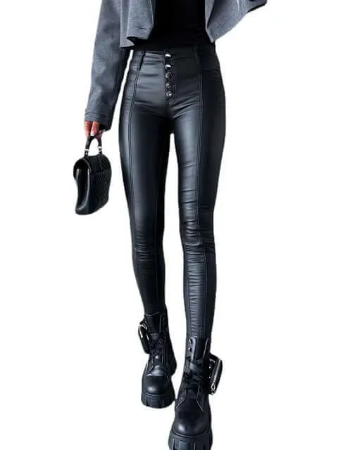 Women's High Waist PU Leather Pants: Trendy Slim Fit Bottoms