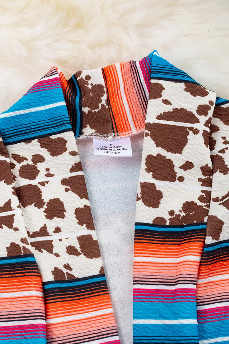 (WOMEN)Serape & brown cow spotted printed cardigan. TPW65153016 AMY