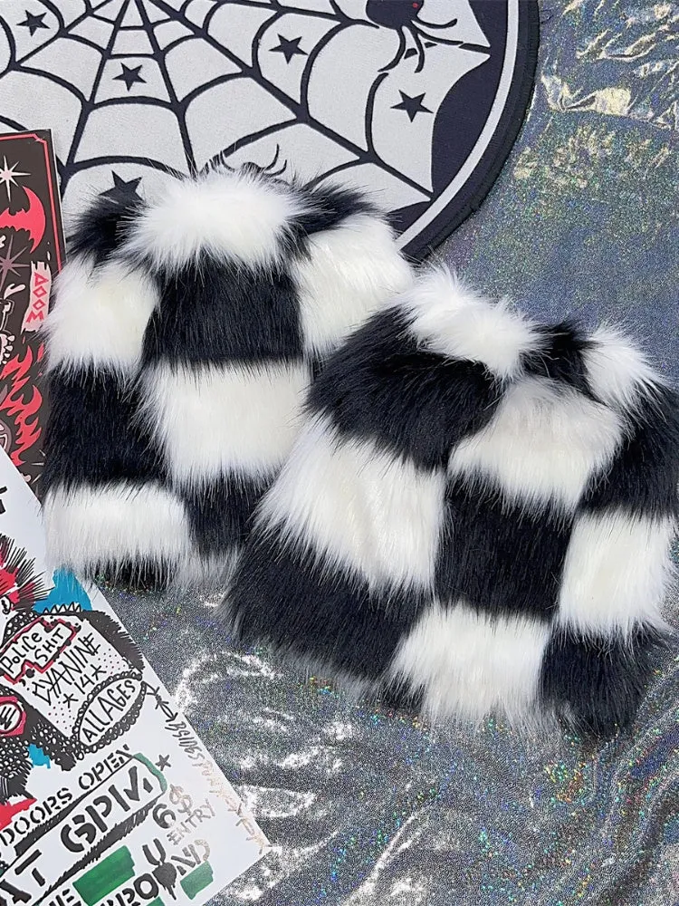 Y2K 25CM Checked Pattern Shaggy Leg Warmers